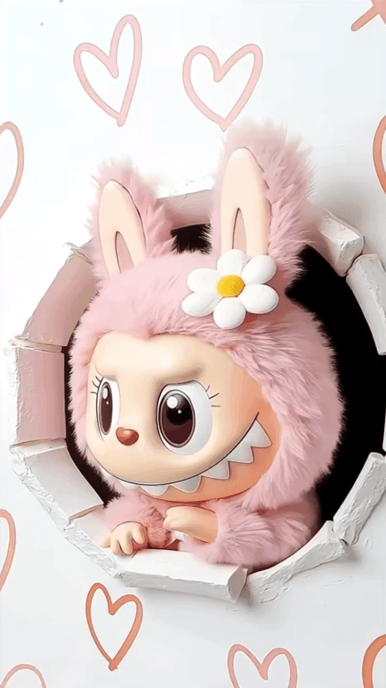 Smiling Pink Labubu Wallpaper