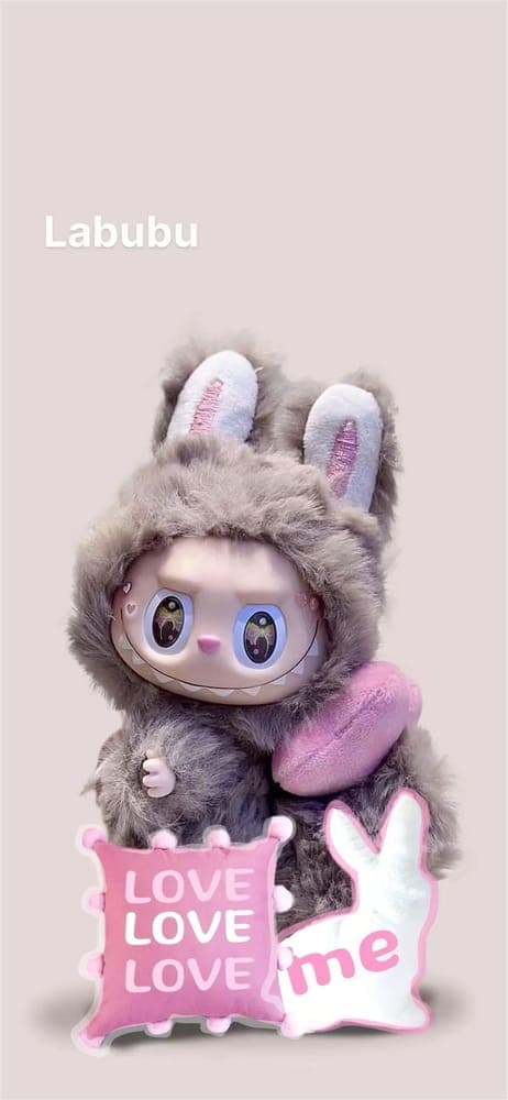Cozy Gray Labubu Wallpaper