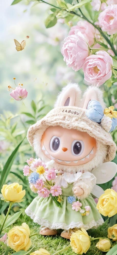 Flower Field Labubu Wallpaper