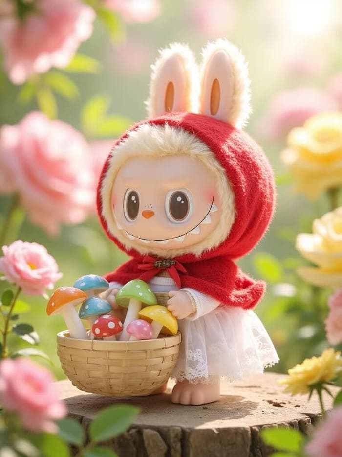 Red Hood Garden Labubu Wallpaper