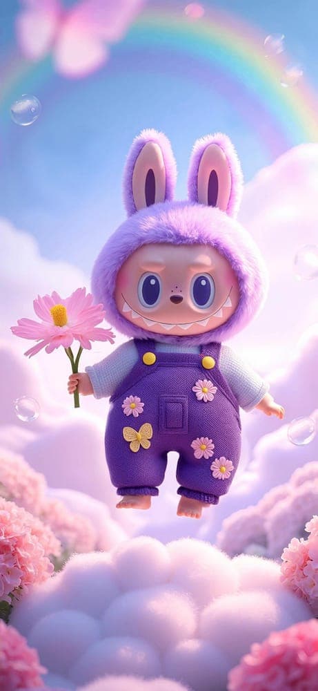 Purple Blossom Labubu Wallpaper