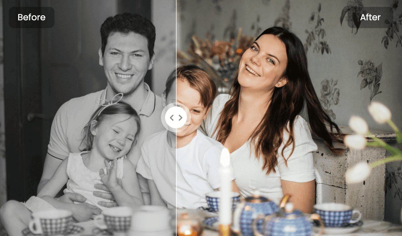 Comparación de antes y después mostrando la mejora de imagen 4K AI de una foto estándar a ultra alta definición